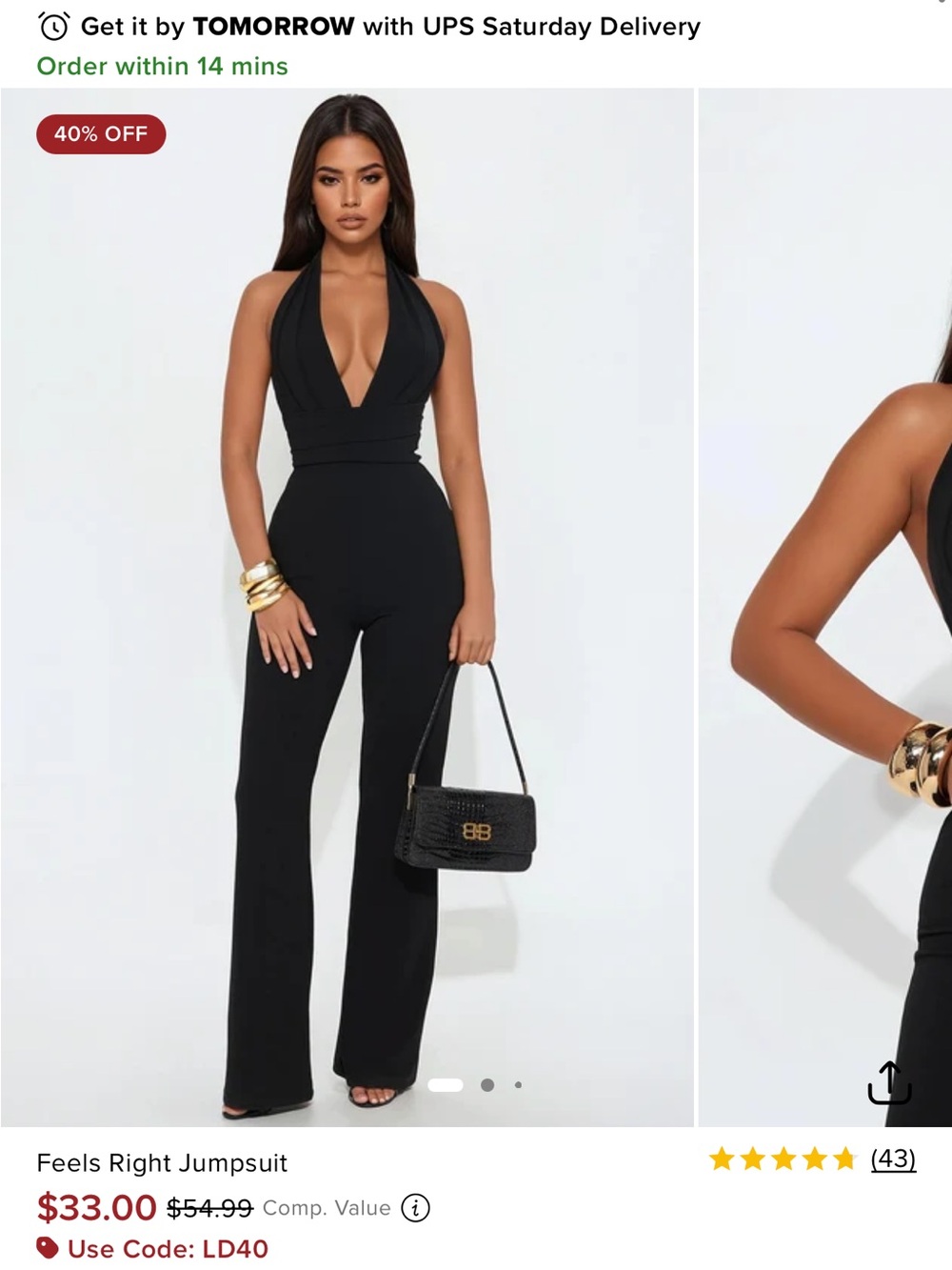 Fashion Nova Black Halter Camisole Jumpsuit Top - Picture 2 of 4